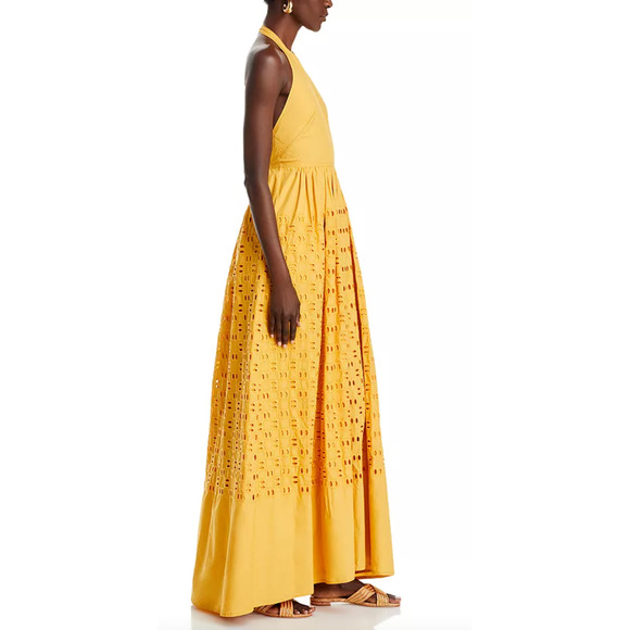 NWT A.L.C Blair eyelet Halter Mustard Yellow Maxi Coquette statement dress Sz-14 - Picture 14 of 15